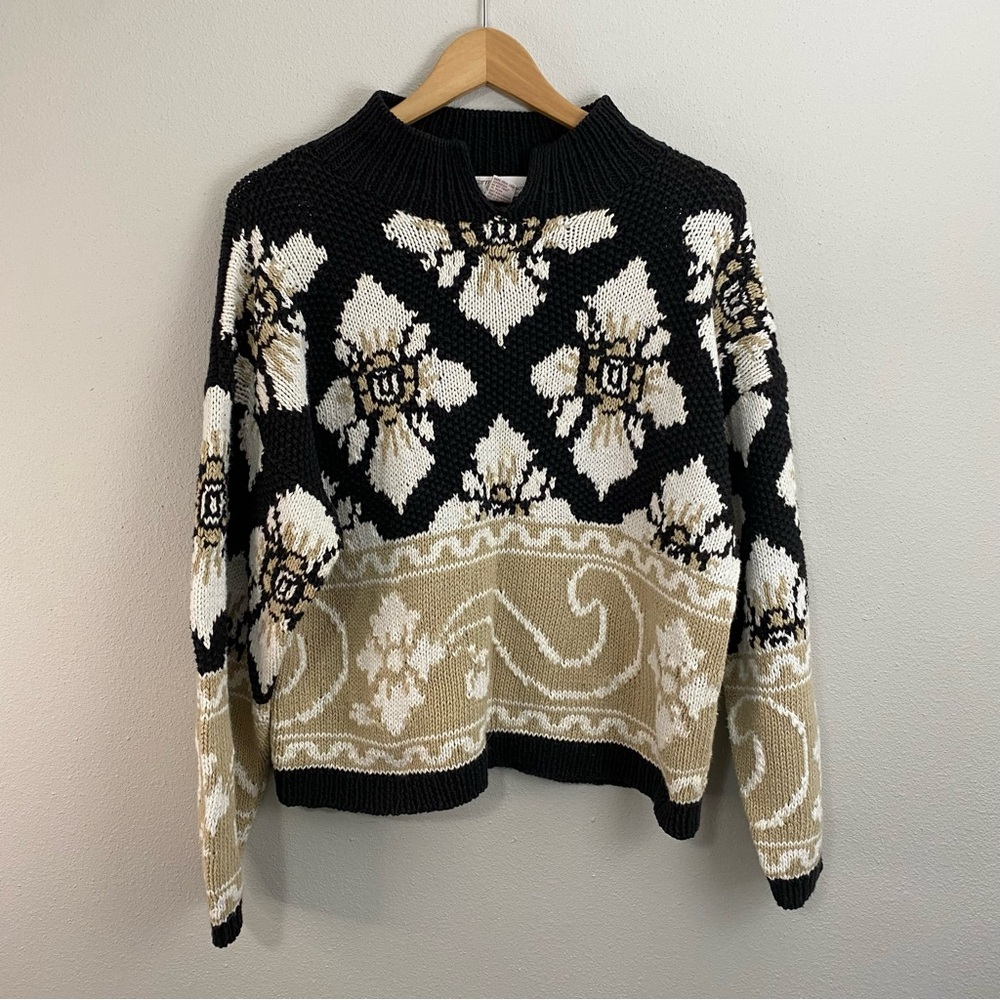 Norm Thompson Floral Brown Neutral Pullover‎ Sweater Woman’s Size Small